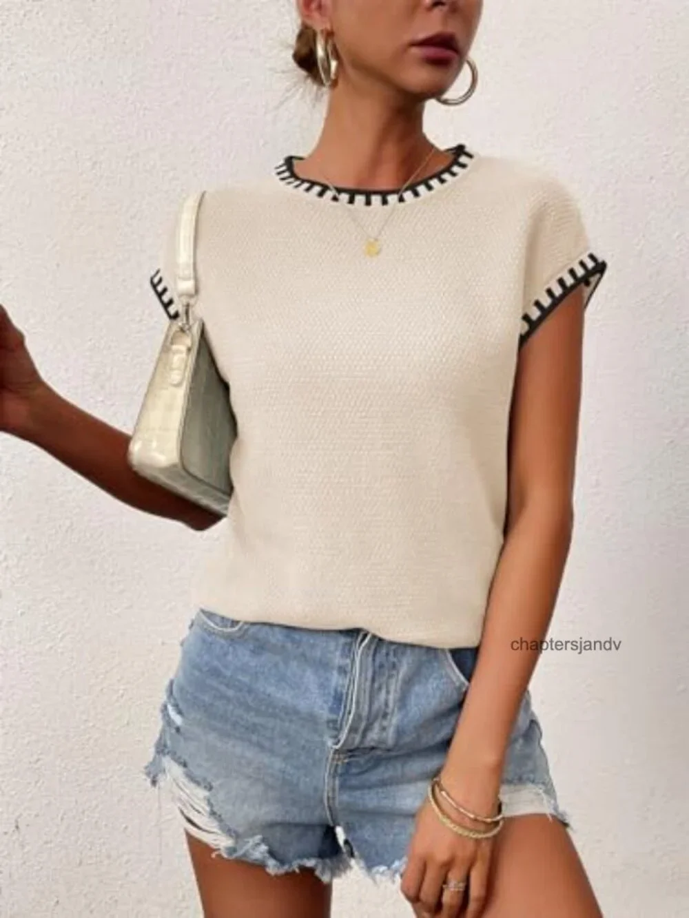 Cap Sleeve Knit Sweater Vest Women Loose Fit Tank Top Crew Neck